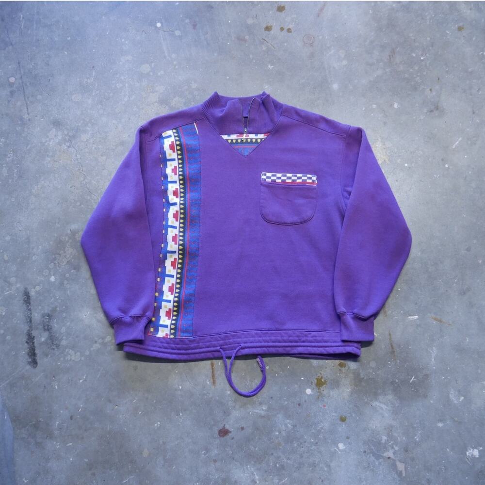 Vintage Womens Aztec Pullover Pocket Sweatshirt‎ Purple